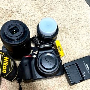 Like new Nikon d3400 18-55 mm and 70-300 mm lens, and battery pack